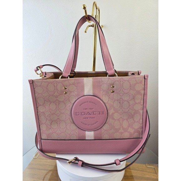Coach Handbags - Coach Dempsey Tote 22 Signature Canvas Pink Varsity Stripe C8417 Crossbody Bag